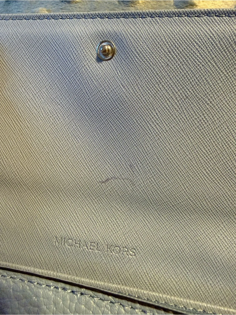 Michael Kors Pebbled Leather Continental Wallet in Light Gray/light blue